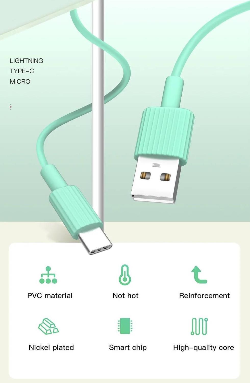 2-PACK USB-C Snabbladdning 2.1A kabel för Samsung, Android -1m