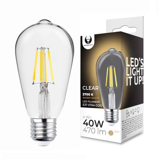 2-Pack Forever Klar LED-lampa med filament, E27 4W 2700K 470lm