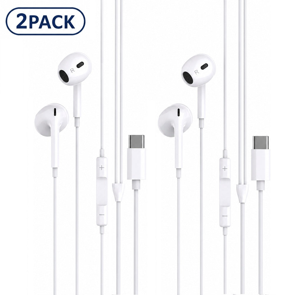 2-Pack USB-C In-Ear Hörlurar med Mikrofon för iPhone 17/16/15, Samsung & USB-C Enheter