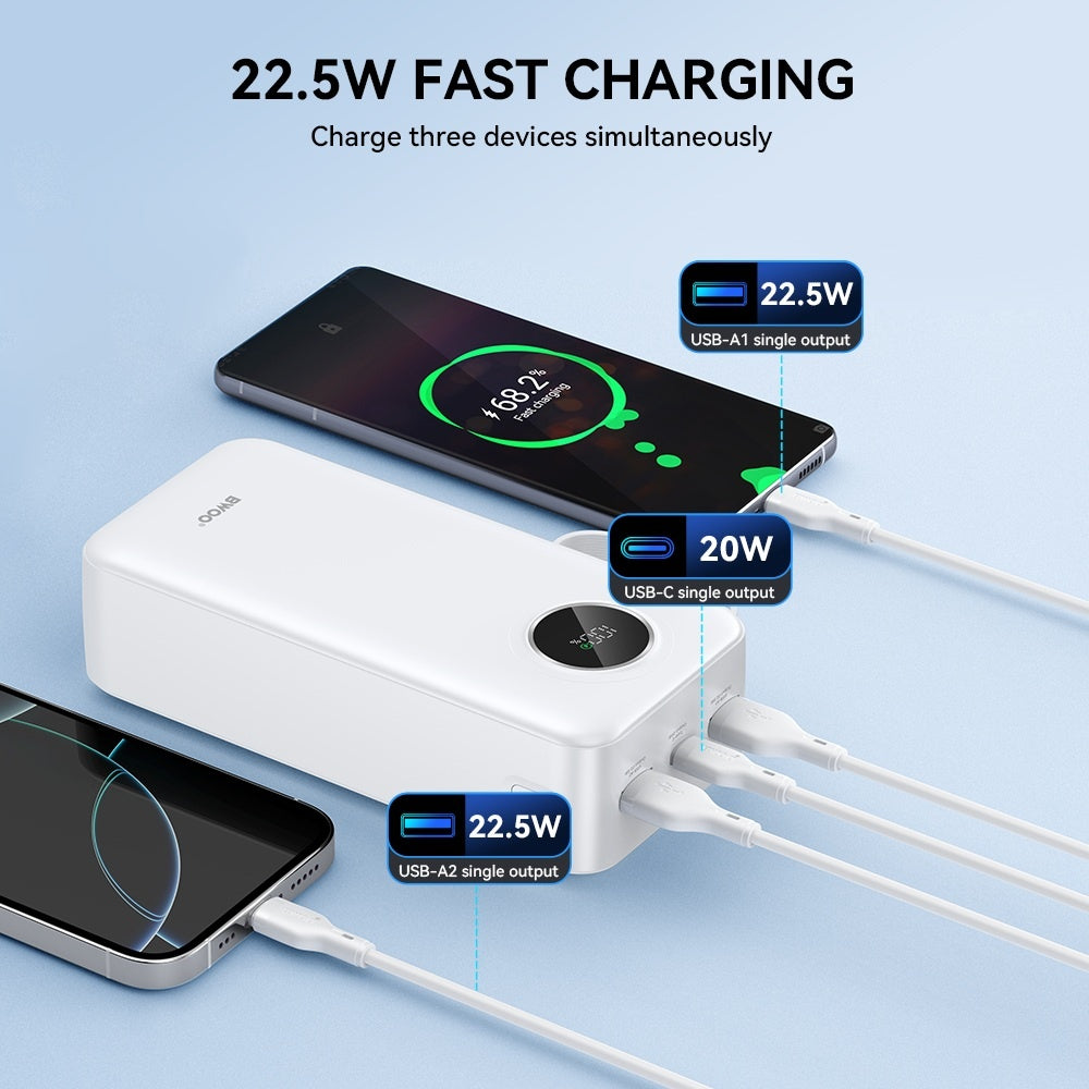 30000mAh Snabbladdning 22.5W Powerbank med LCD 2x USB-A & USB-C PD 20W