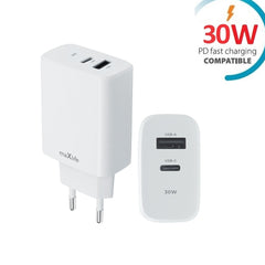 30W Snabbladdare för iPhone / Samsung PD, QC Dual Port USB-C