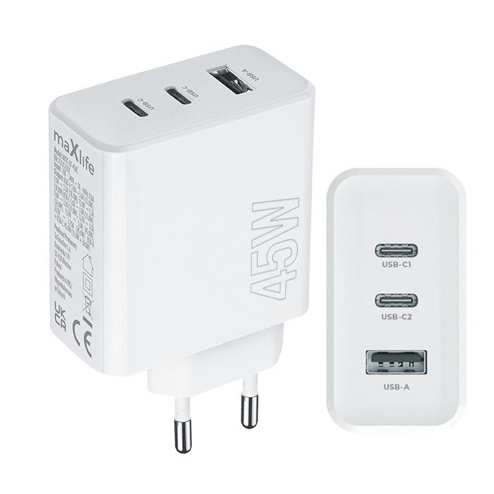 45W PD iPhone, Samsung QC Snabb Väggladdare 2xUSB-C 1xUSB Vit