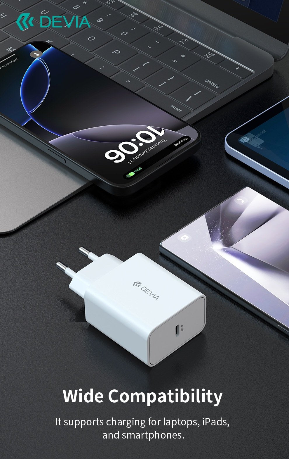 45W USB-C PD snabbladdare för mobiltelefoner och surfplattor - Vit