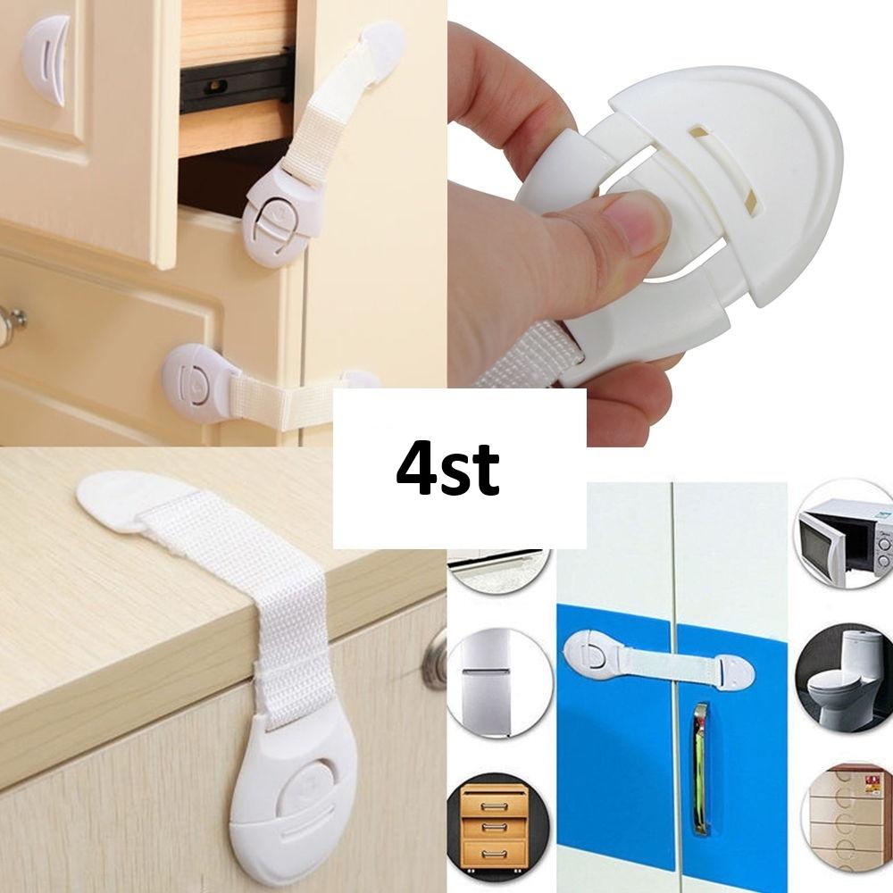 4-Pack Lås / Barnlås för Skåpluckor Säkerhetslås Barnsäkerhet Vit