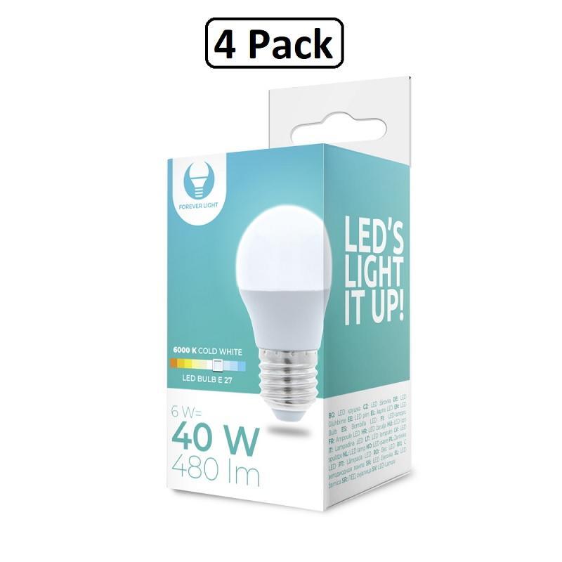 4-Pack kallvit LED-lampa E27 6W 480lm (6000K)