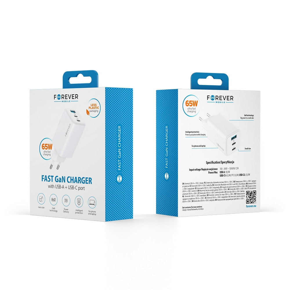 65W Snabbladdare PD Dual USB-C, USB för iPhone, Samsung, iPad