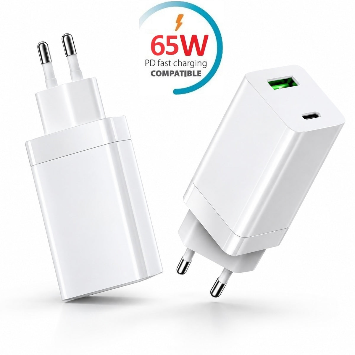 65W Snabbladdare Setty GaN PD QC Dual USB-C, USB-A för iPhone, Samsung, iPad