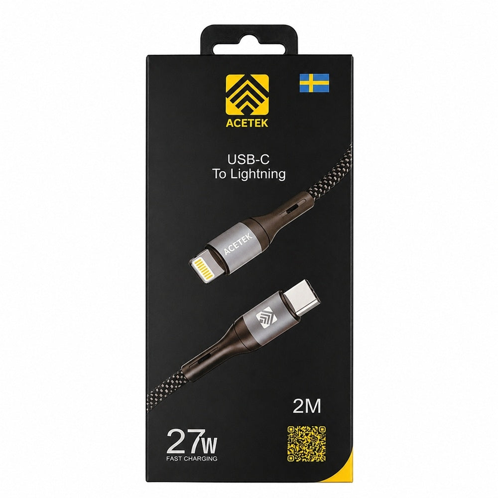 Acetek 2m USB-C till Lightning Snabbladdning Kabel – Nylon 27W för iPhone, iPad