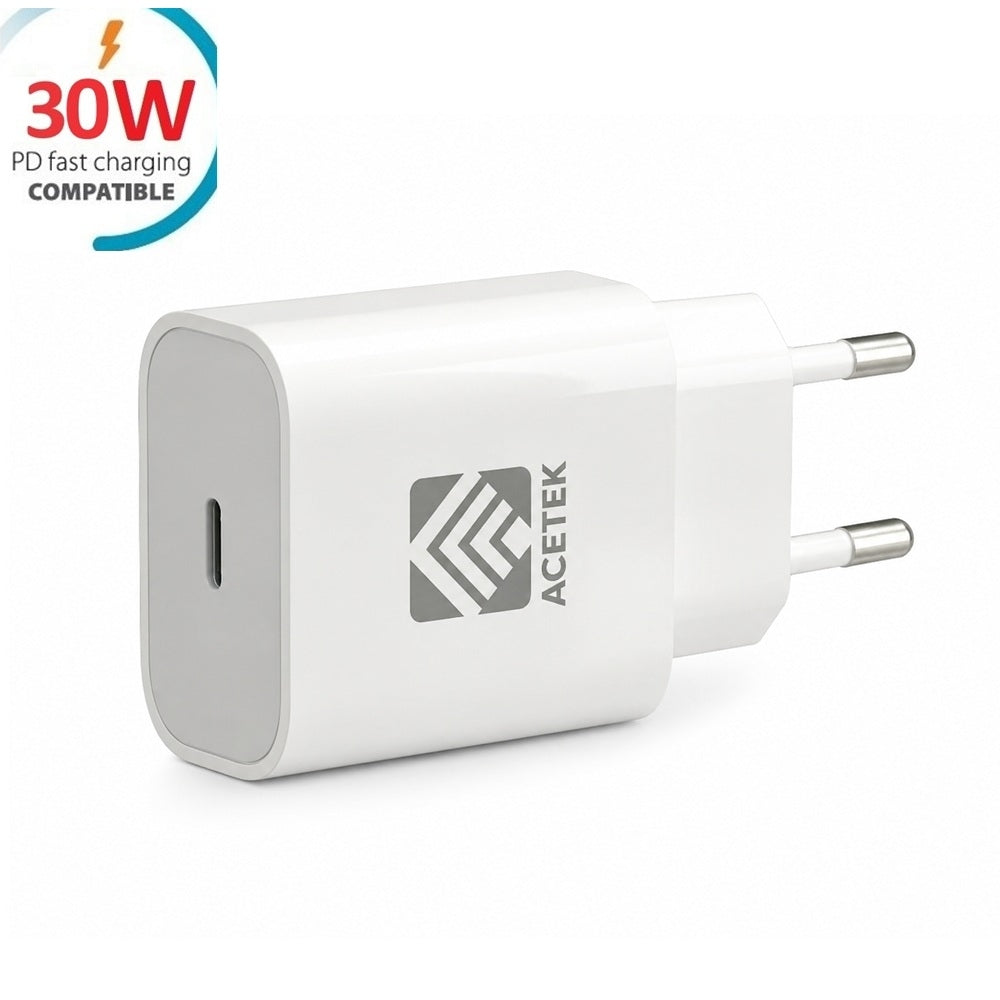 Acetek 30W USB-C Snabbladdare – PD 3.0 & QC 3.0 Väggladdare för iPhone, Samsung m.fl.