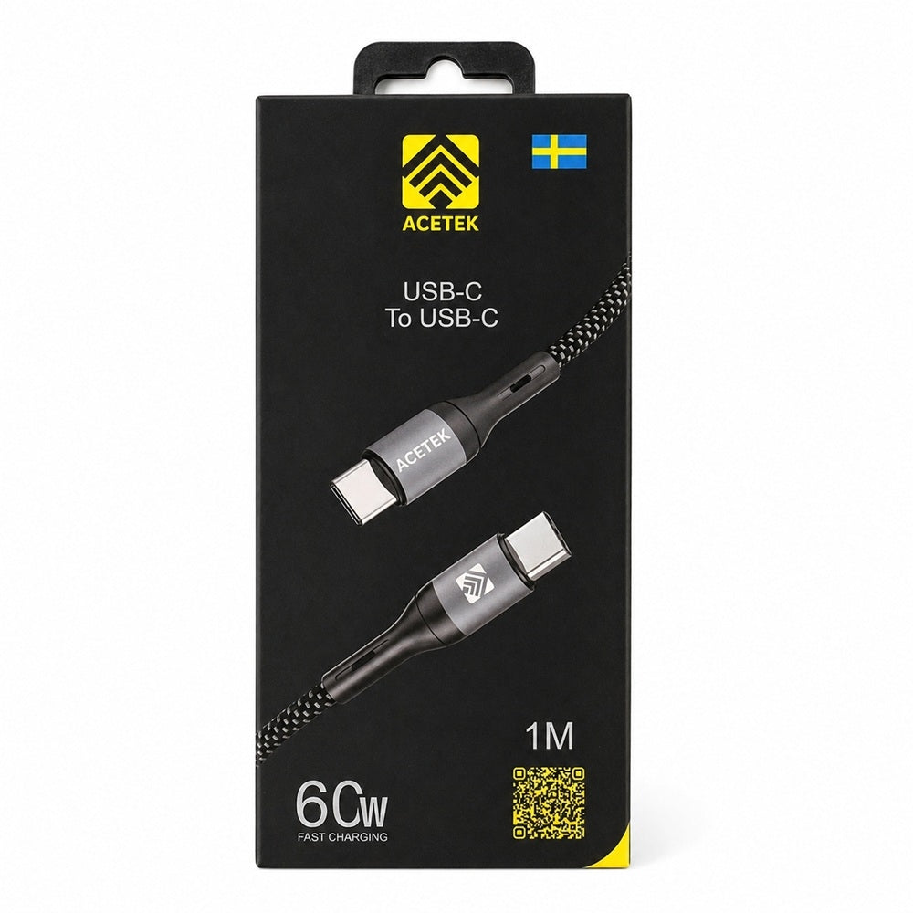 Acetek 60W USB-C till USB-C Snabbladdning PD Kabel, Nylon 1M för iPhone, Samsung