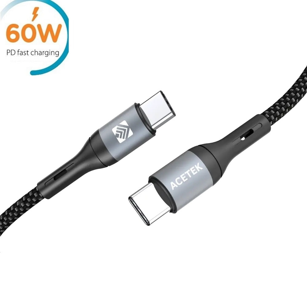 Acetek 60W USB-C till USB-C Snabbladdning PD Kabel, Nylon 1M för iPhone, Samsung