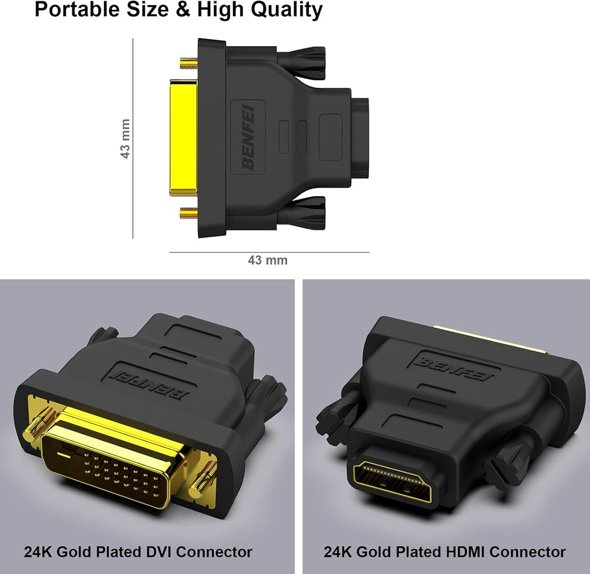 BENFEI DVI till HDMI-adapter dubbelriktad Full HD 1080P – 2-pack svart
