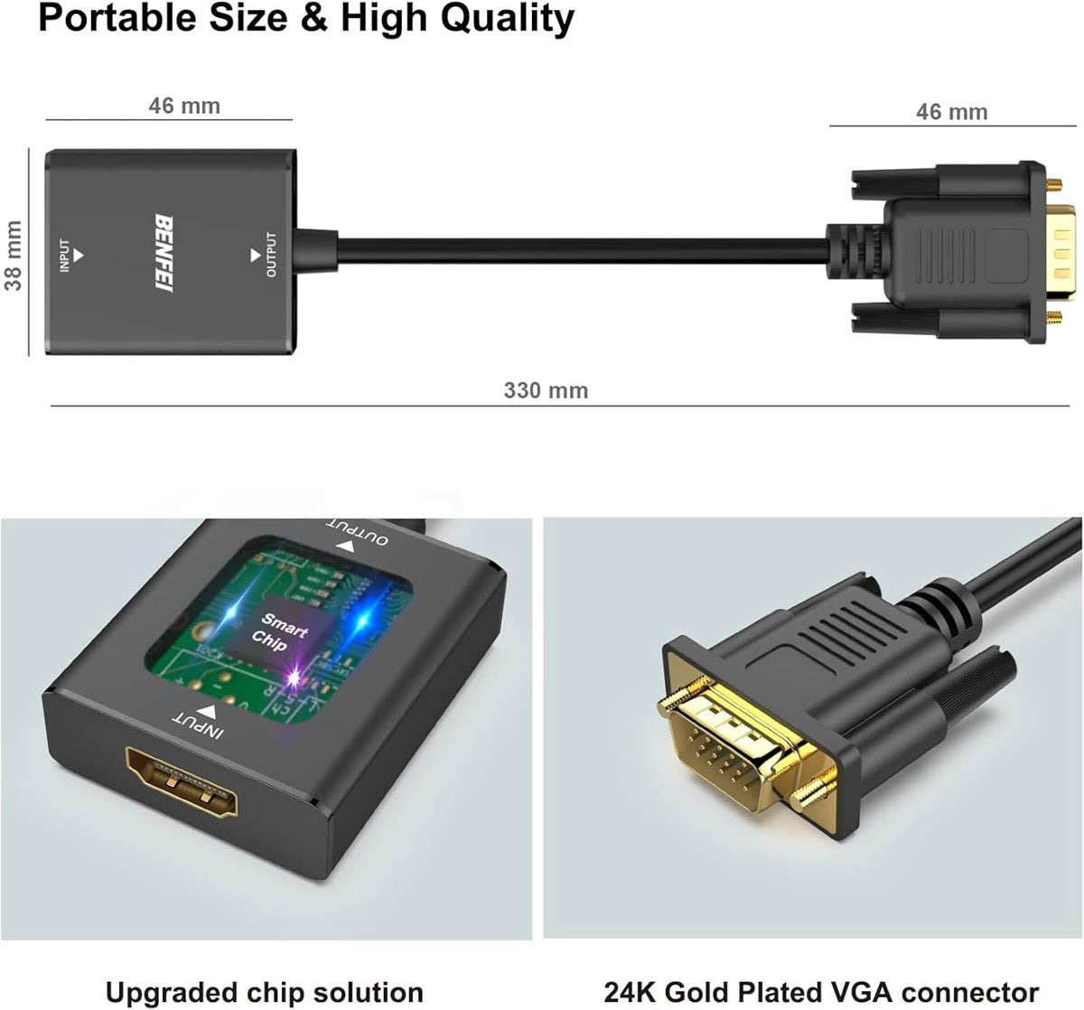 BENFEI HDMI till VGA-adapter Full HD 1080P med 3,5 mm ljudutgång – svart