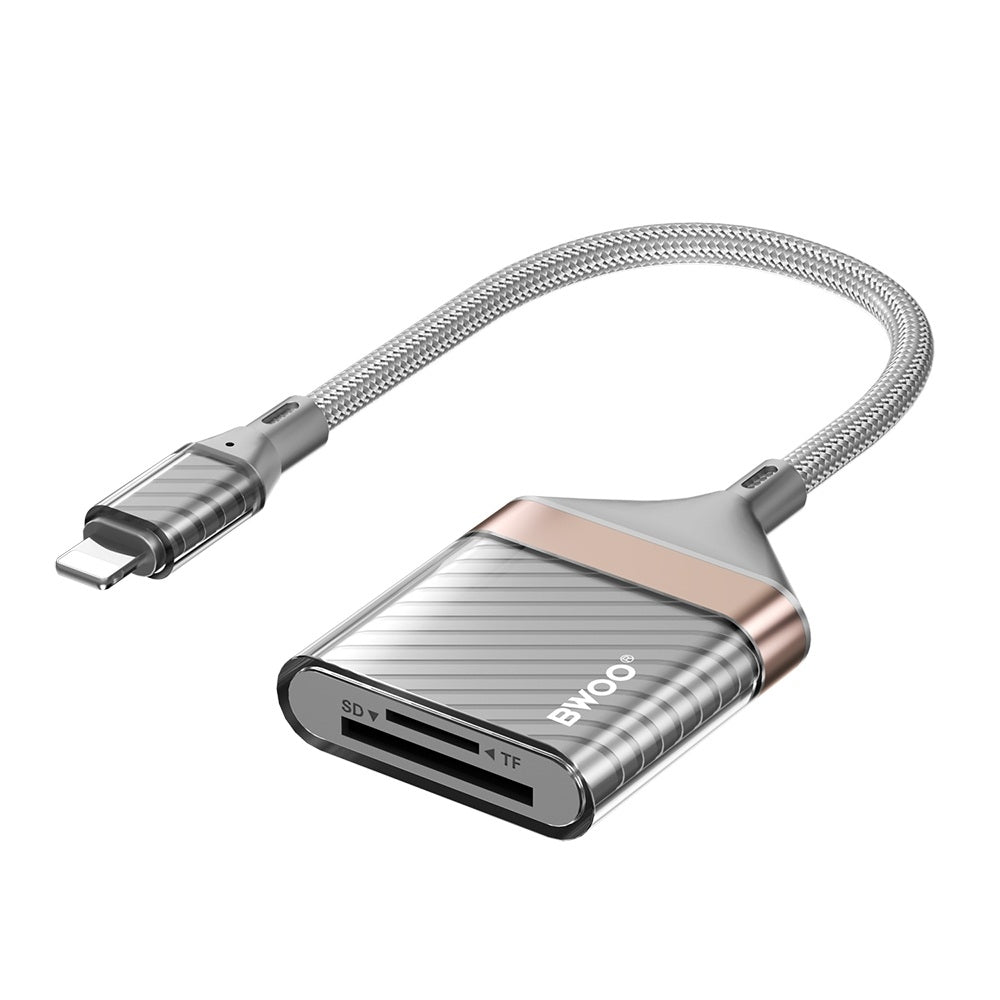 BWOO Lightning till SD/TF Kortläsare 2-i-1 – 480Mbps, Dual Slot, iPhone/iPad, 20cm