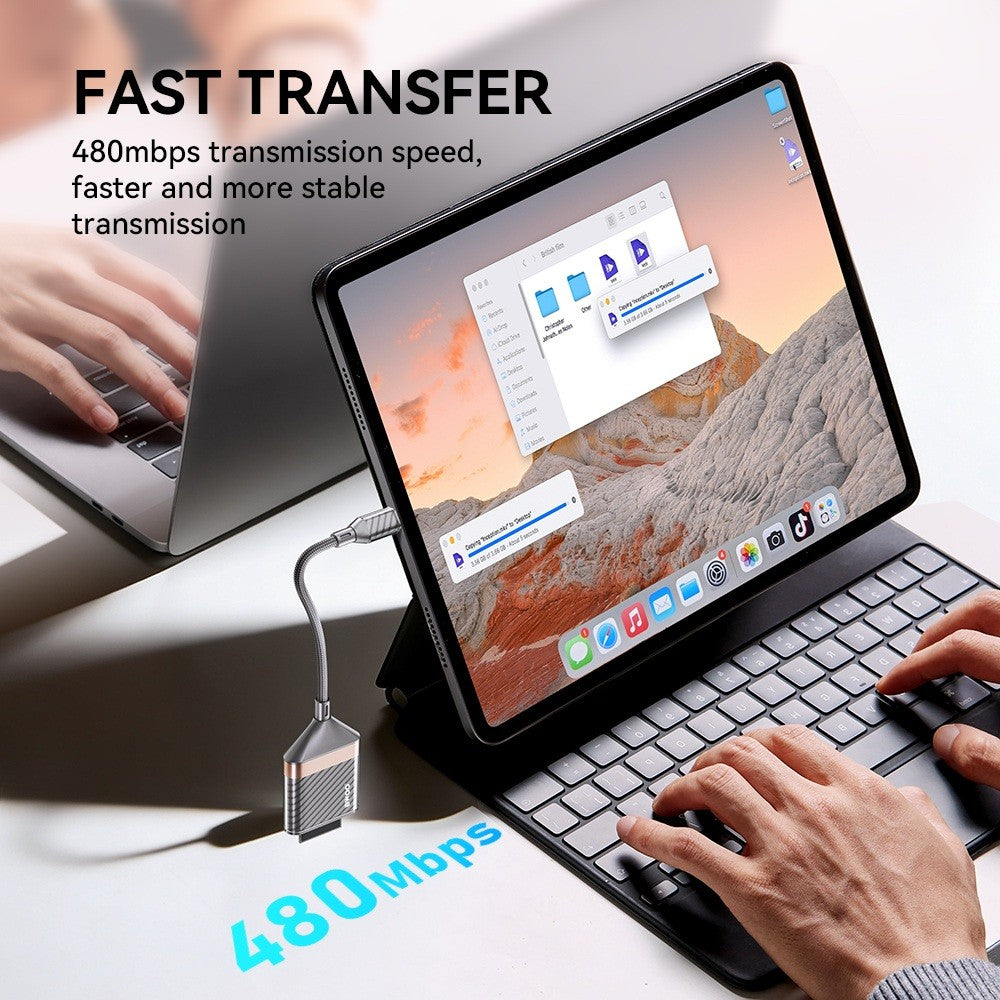 BWOO Lightning till SD/TF Kortläsare 2-i-1 – 480Mbps, Dual Slot, iPhone/iPad, 20cm