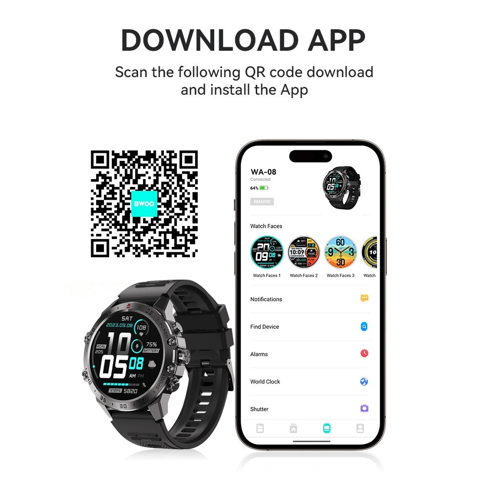 BWOO WA-08 Smartwatch 1.43” AMOLED – Puls, SpO2, Sport, IP67, Bluetooth