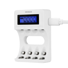 DELTACO Batteriladdare AA/AAA – NiMH Laddare med Display (4 Platser)