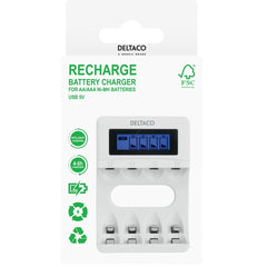 DELTACO Batteriladdare AA/AAA – NiMH Laddare med Display (4 Platser)