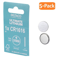 DELTACO CR1616 3V Litium Knappcellsbatteri – 5-pack