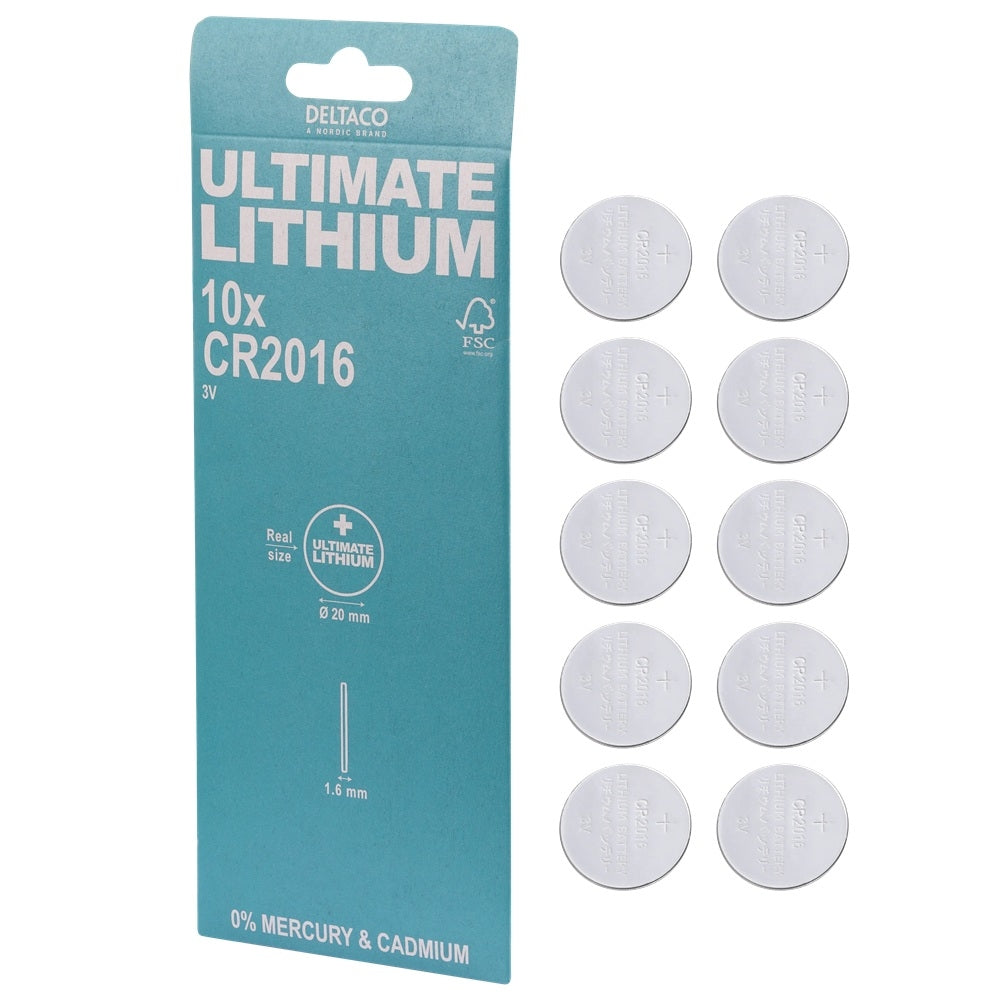 DELTACO CR2016 3V Litium Knappcellsbatteri – 10-pack