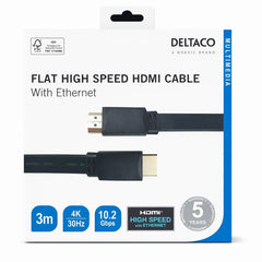 DELTACO Flat High Speed HDMI-kabel med Ethernet – 3m | 4K 30Hz | 10,2Gbps