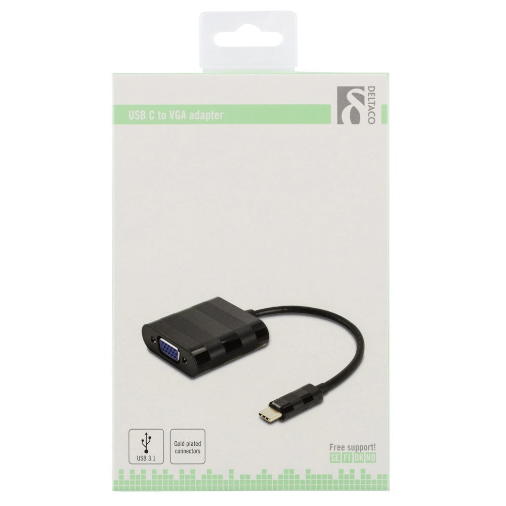 DELTACO USB-C till VGA Adapter – USB 3.2 Typ C till VGA – Svart
