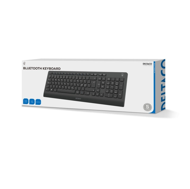 Deltaco Bluetooth Silent Tangentbord – Fullstorlek, Lågprofil, Svenska / Nordisk Layout