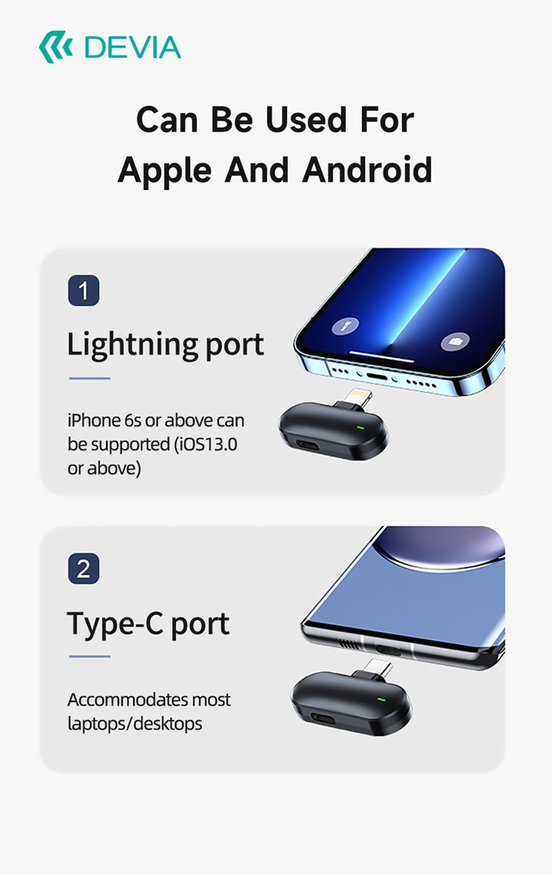 Devia Kintone 2-i-1 Trådlös Mikrofon med Lightning-kontakt – Svart