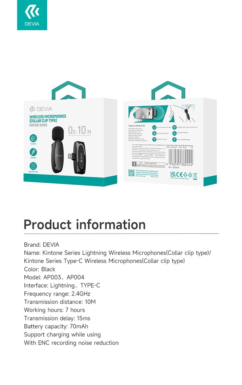 Devia Kintone Trådlös Mikrofon – USB-C (Typ-C) – Kompatibel med iPhone 15/16, Samsung