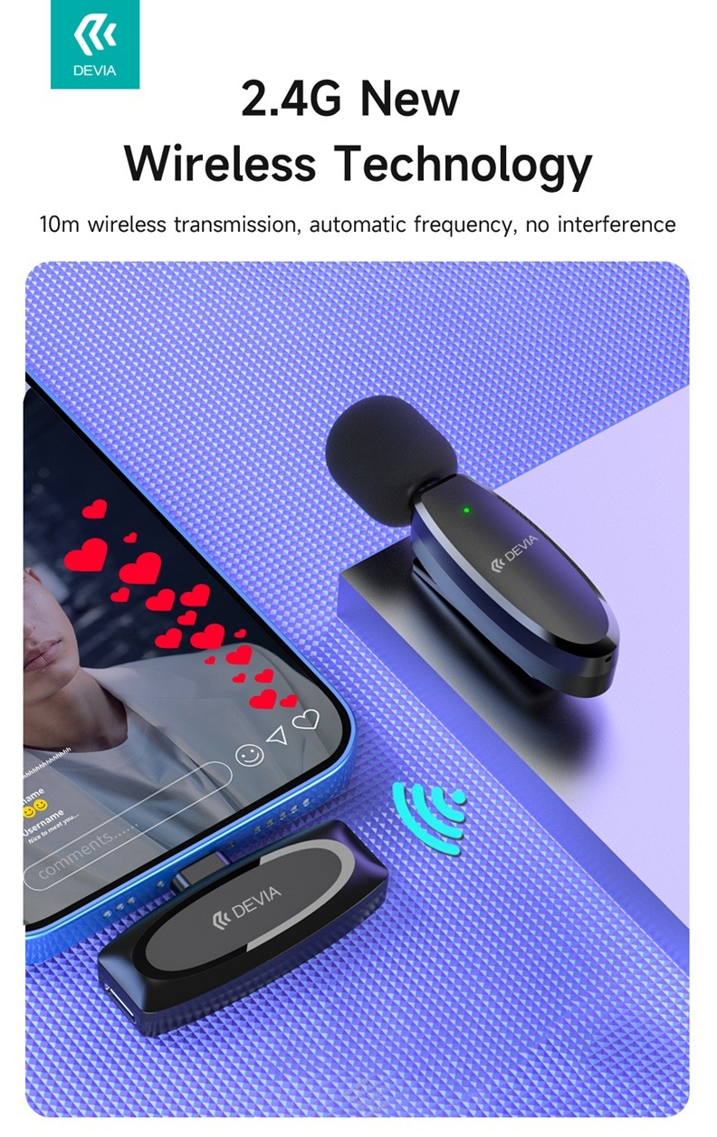 Devia Kintone Trådlös Mikrofon – USB-C (Typ-C) – Kompatibel med iPhone 15/16, Samsung