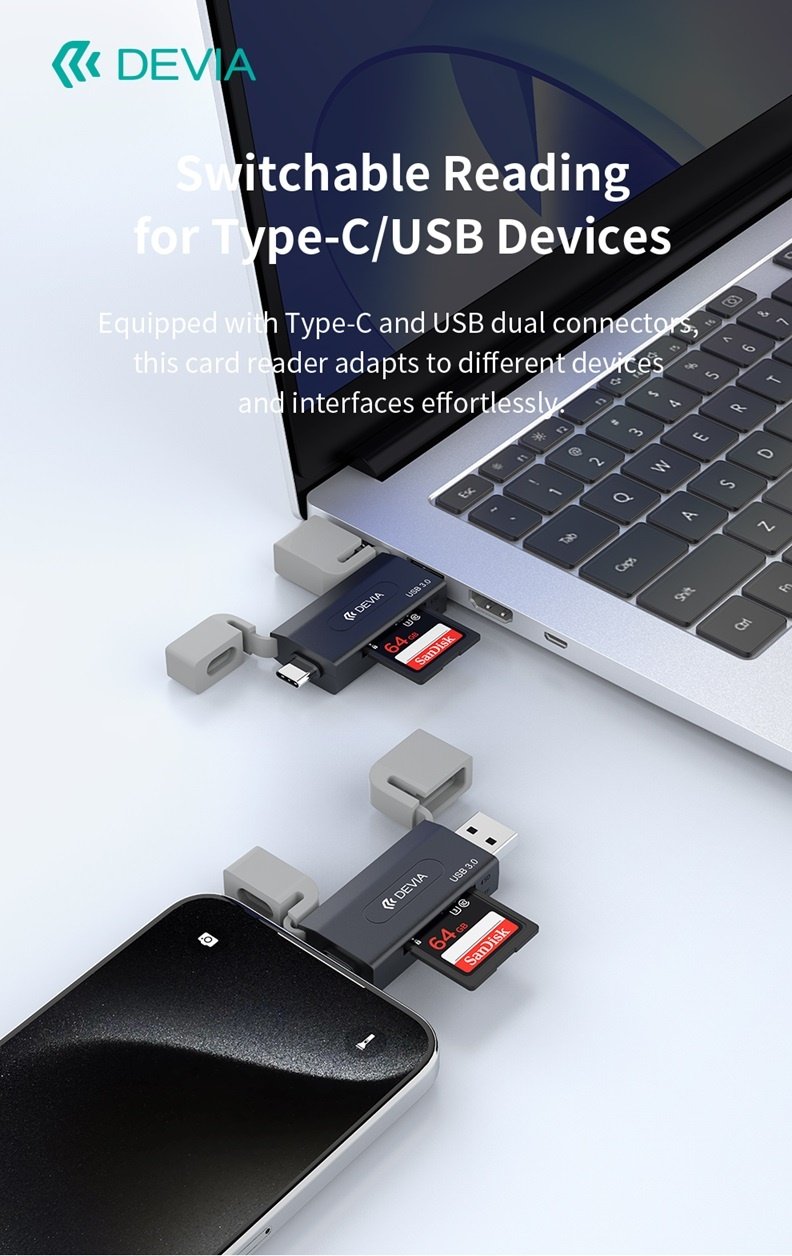 Devia Leopard Series USB+Type-C 3.0 till SD/TF 2-i-1 Höghastighets Kortläsare card reader