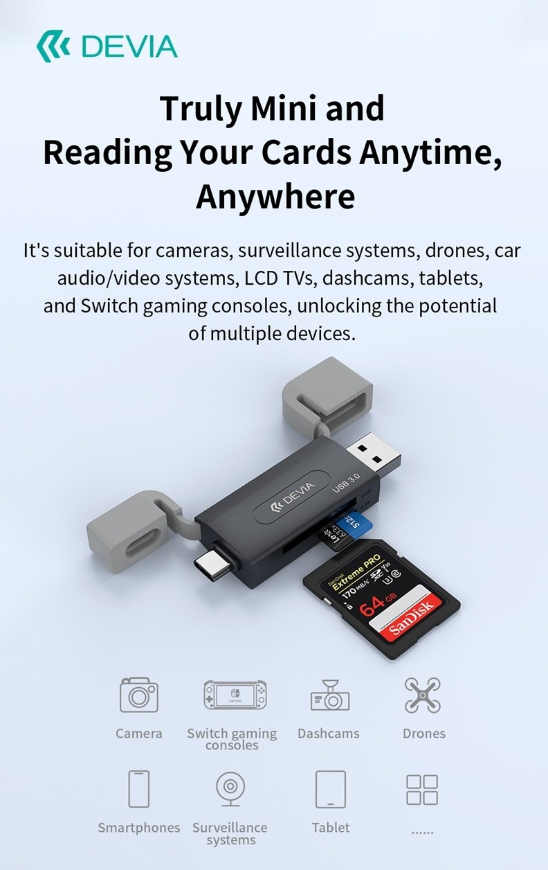 Devia Leopard Series USB+Type-C 3.0 till SD/TF 2-i-1 Höghastighets Kortläsare card reader