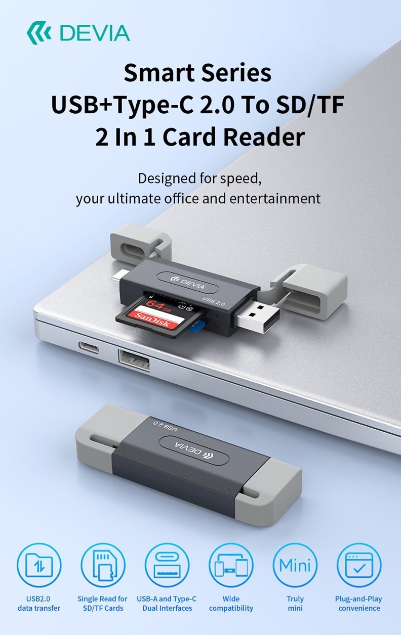 Devia Smart Series USB+Type-C 2.0 till SD/TF 2-i-1 Kortläsare card reader