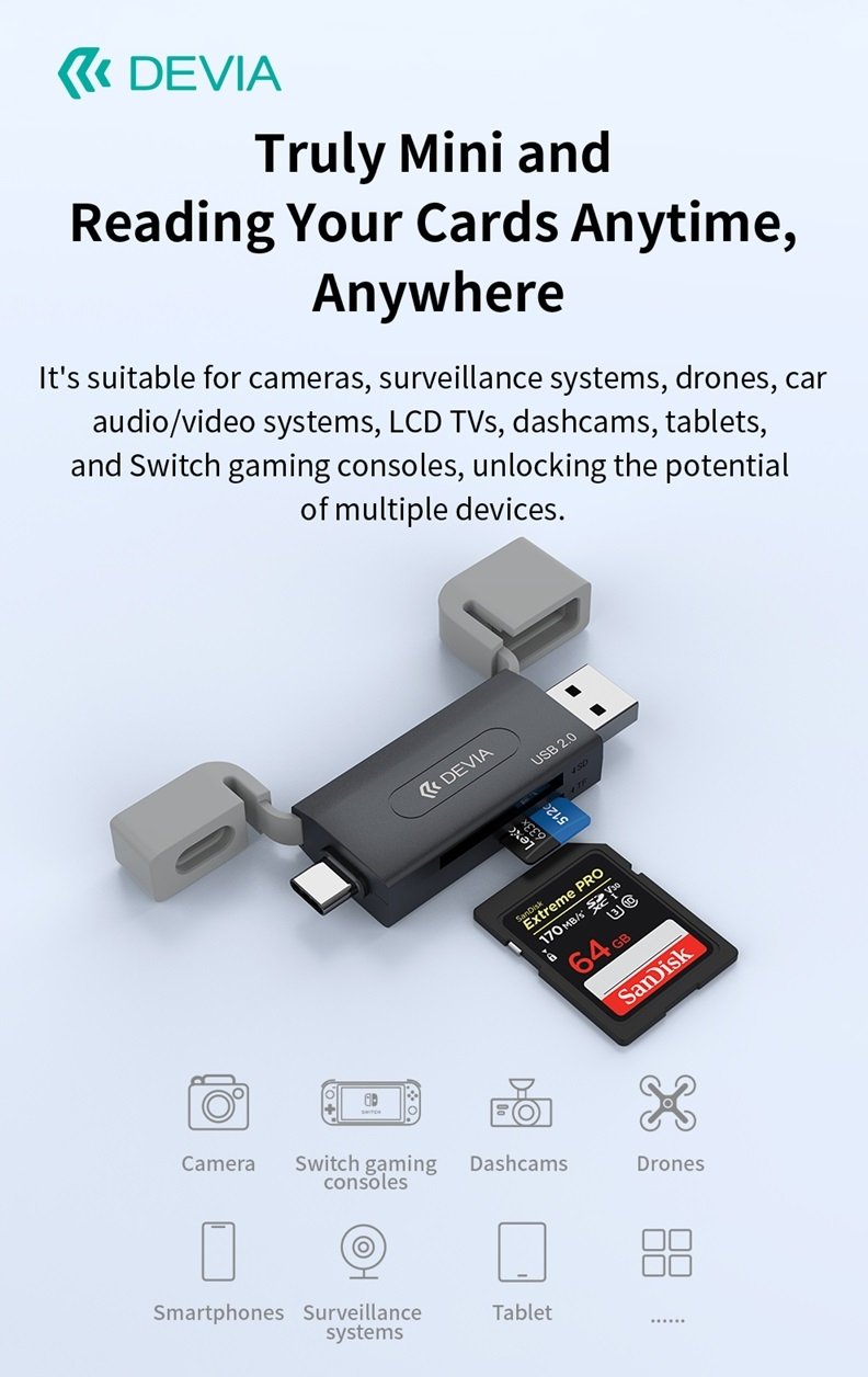 Devia Smart Series USB+Type-C 2.0 till SD/TF 2-i-1 Kortläsare card reader