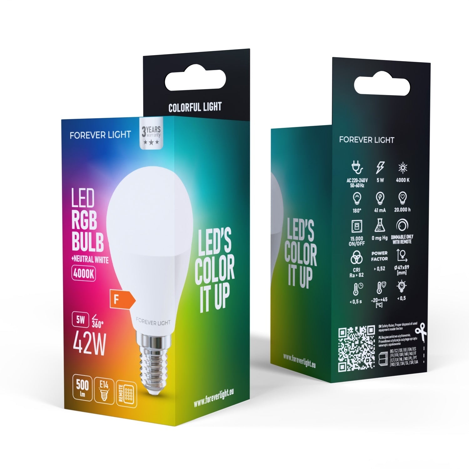 FOREVER RGB LED E14 Glödlampa 5W Ekvivalent 42W 500lm 4000k med Fjärrkontroll