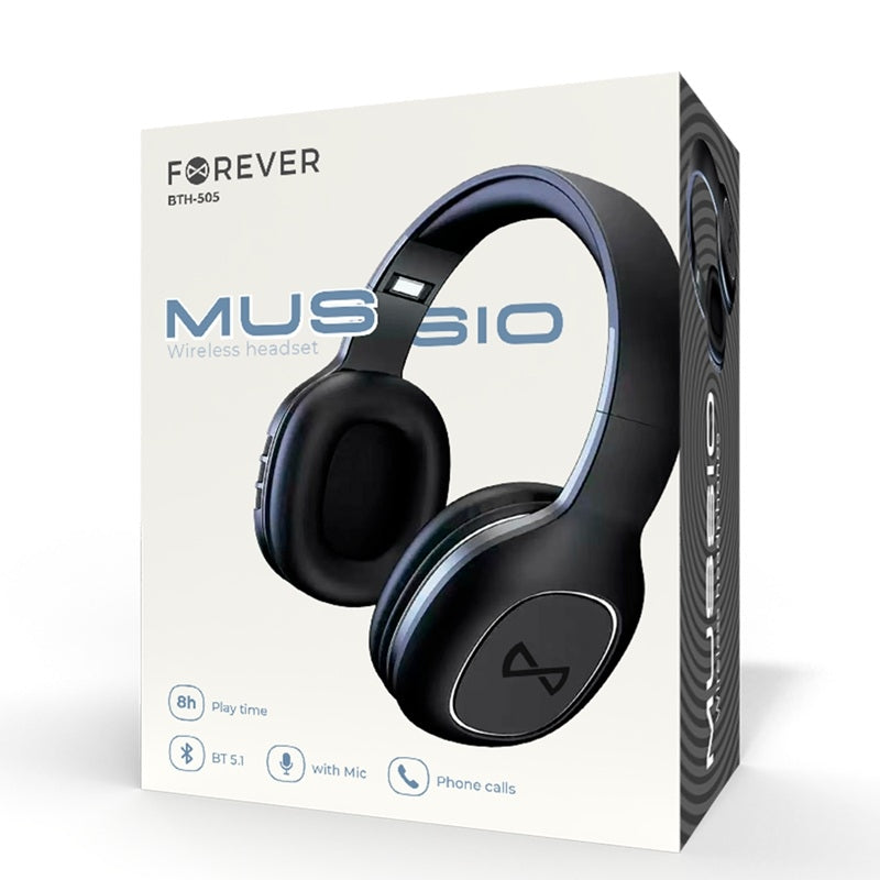 FOREVER Trådlösa Bluetooth 5.1 Hörlurar, AUX, Med Mikrofon Svart