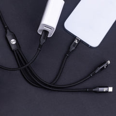 Forever 3-i-1 Kabel USB-C till Lightning + 2x USB-C 1,2 m 60W – Snabbladdning, Svart