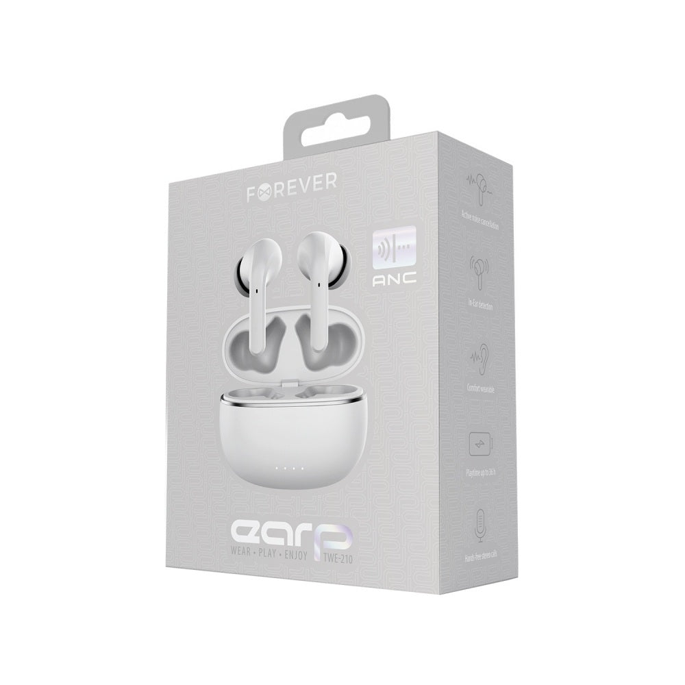Forever TWE-210 Bluetooth 5.3 Hörlurar – ANC, TWS, 36h Speltid, USB-C, Vit