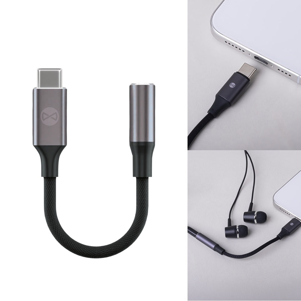 Forever USB-C till 3,5 mm AUX Adapter – Hörlursadapter med Mikrofonstöd