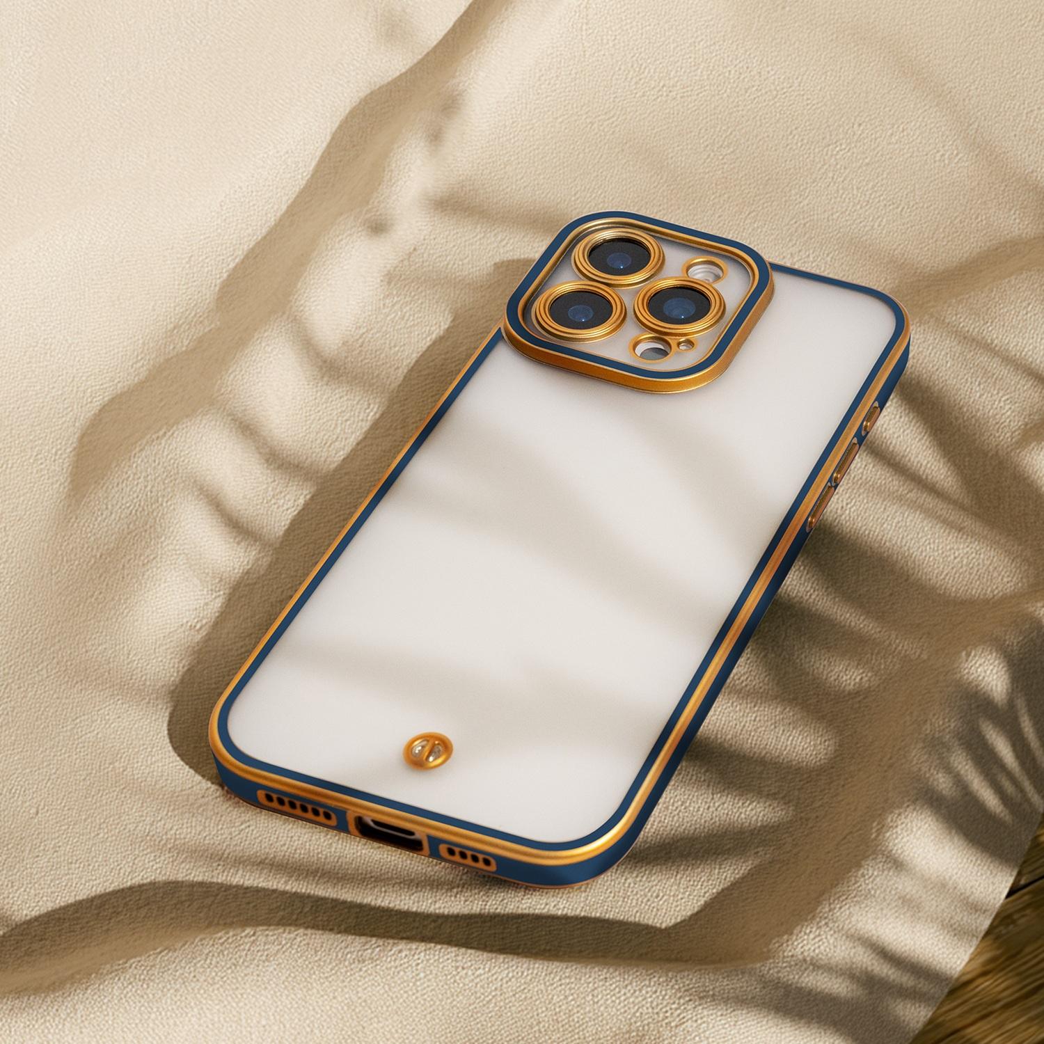 För iPhone 17 Air 6,6" – Silky Gold Skal Matt TPU med Gulddetaljer – Blå