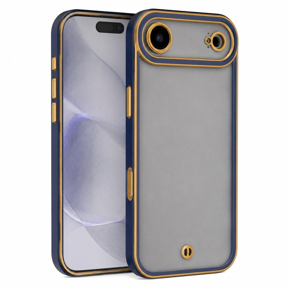 För iPhone 17 Air 6,6" – Silky Gold Skal Matt TPU med Gulddetaljer – Blå