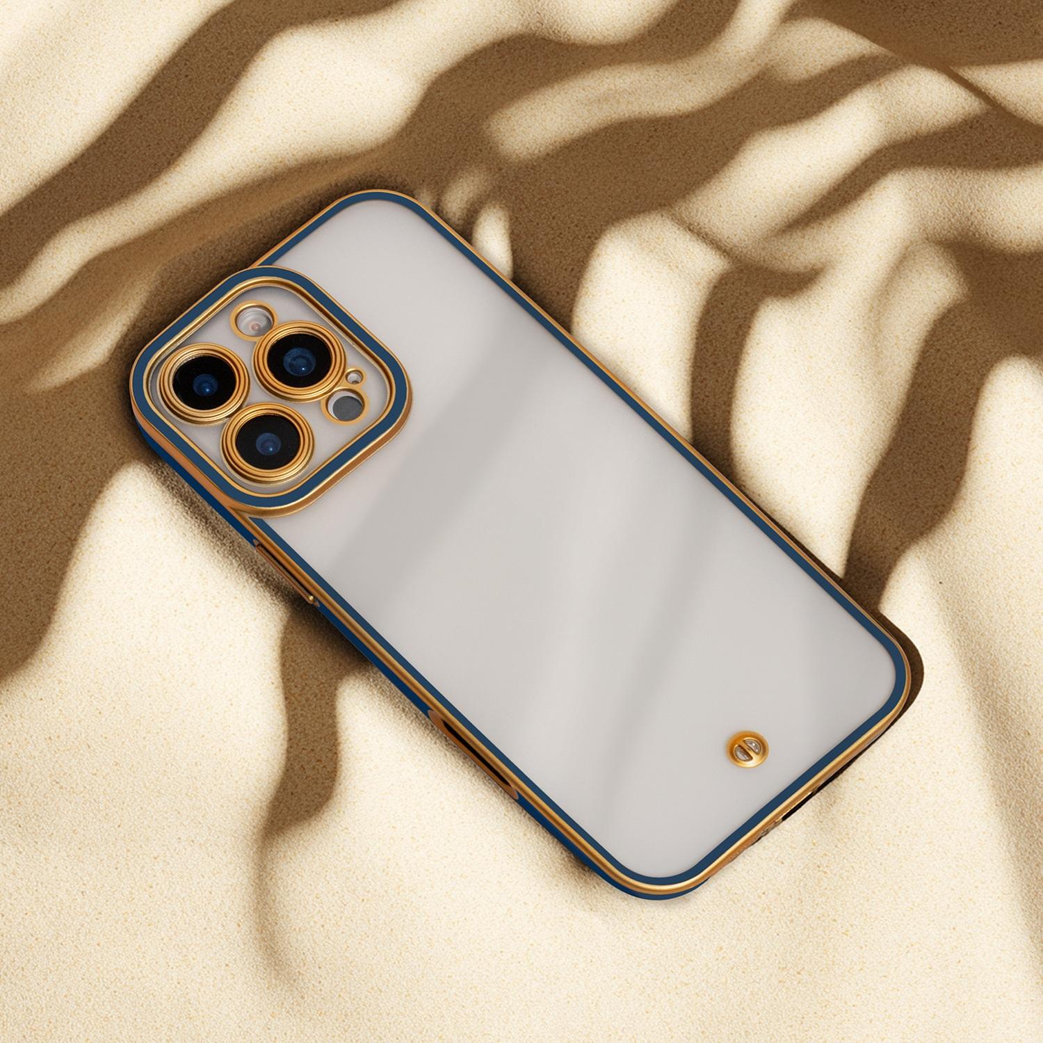För iPhone 17 Air 6,6" – Silky Gold Skal Matt TPU med Gulddetaljer – Blå