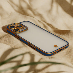 För iPhone 17 Air 6,6" – Silky Gold Skal Matt TPU med Gulddetaljer – Blå