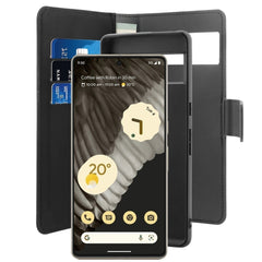 Google Pixel 6a - Puro Ekoläder 2-i-1 Löstagbart Plånboksfodral Svart