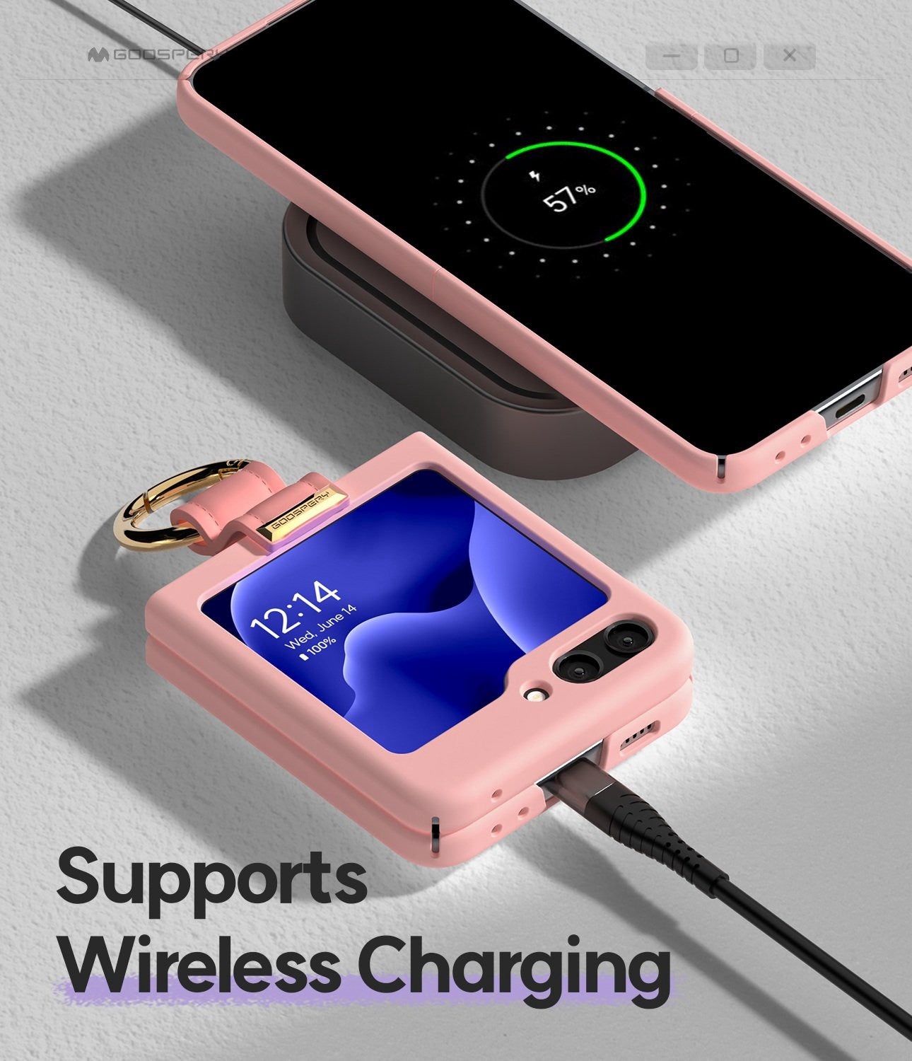 Goospery skal för Samsung Galaxy Z Flip8 med Mercury Gold Ring / Stativ - Rosa