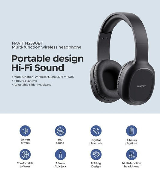 HAVIT Stereo On-Ear Trådlösa Bluetooth V5.1 Hörlurar AUX/TF/ FM