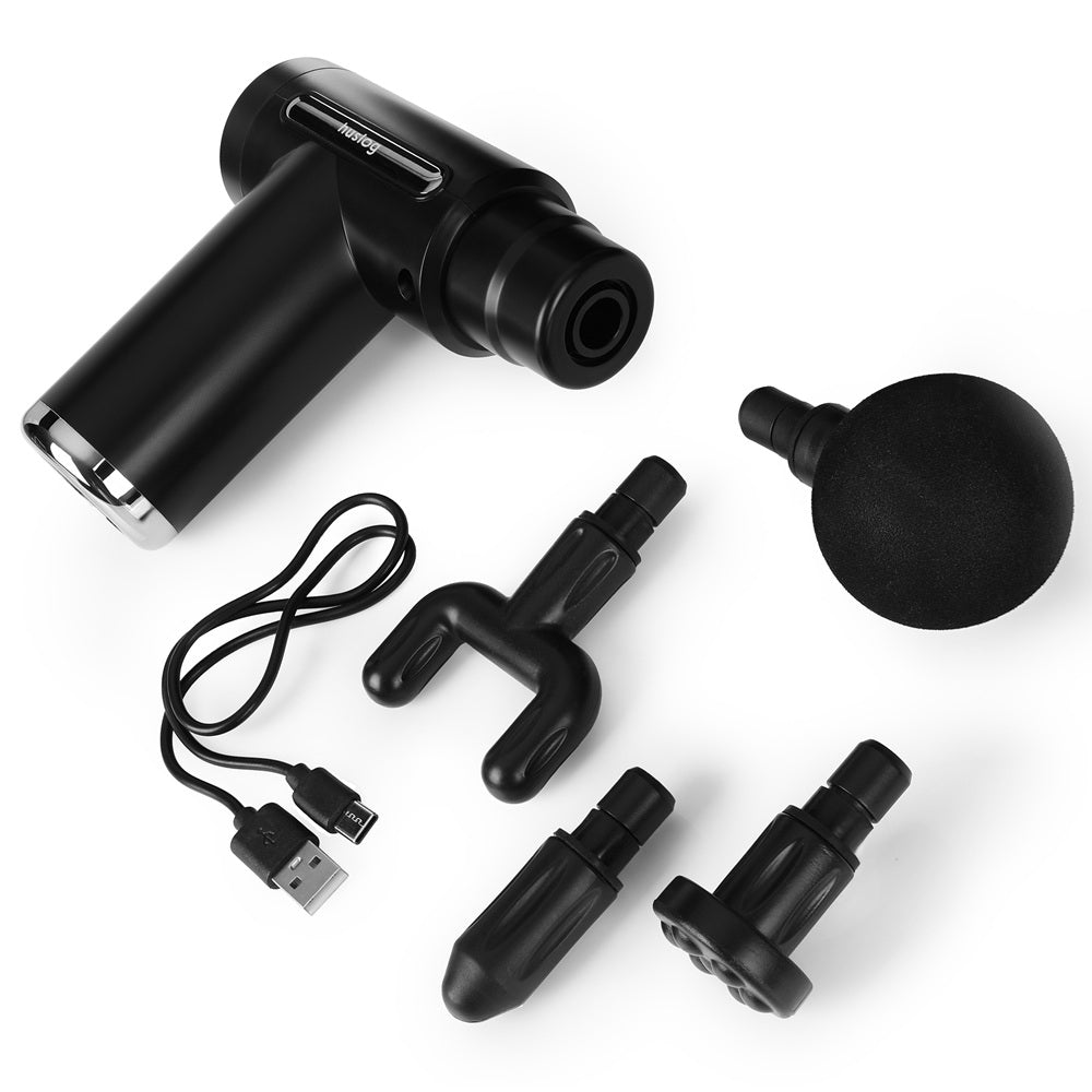 Huslog Laddningsbar Muskelmassager med 4 Massagehuvuden, Professionell Mini Massagepistol
