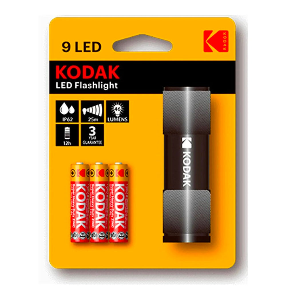 KODAK LED Ficklampa 9 LED – 46 lm – IP62 – Aluminium, -10 - 60 °C, LED
