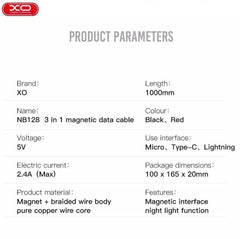 Magnetic 3in1 Lightning / USB-C 2.4Amp Laddningskabel -100cm