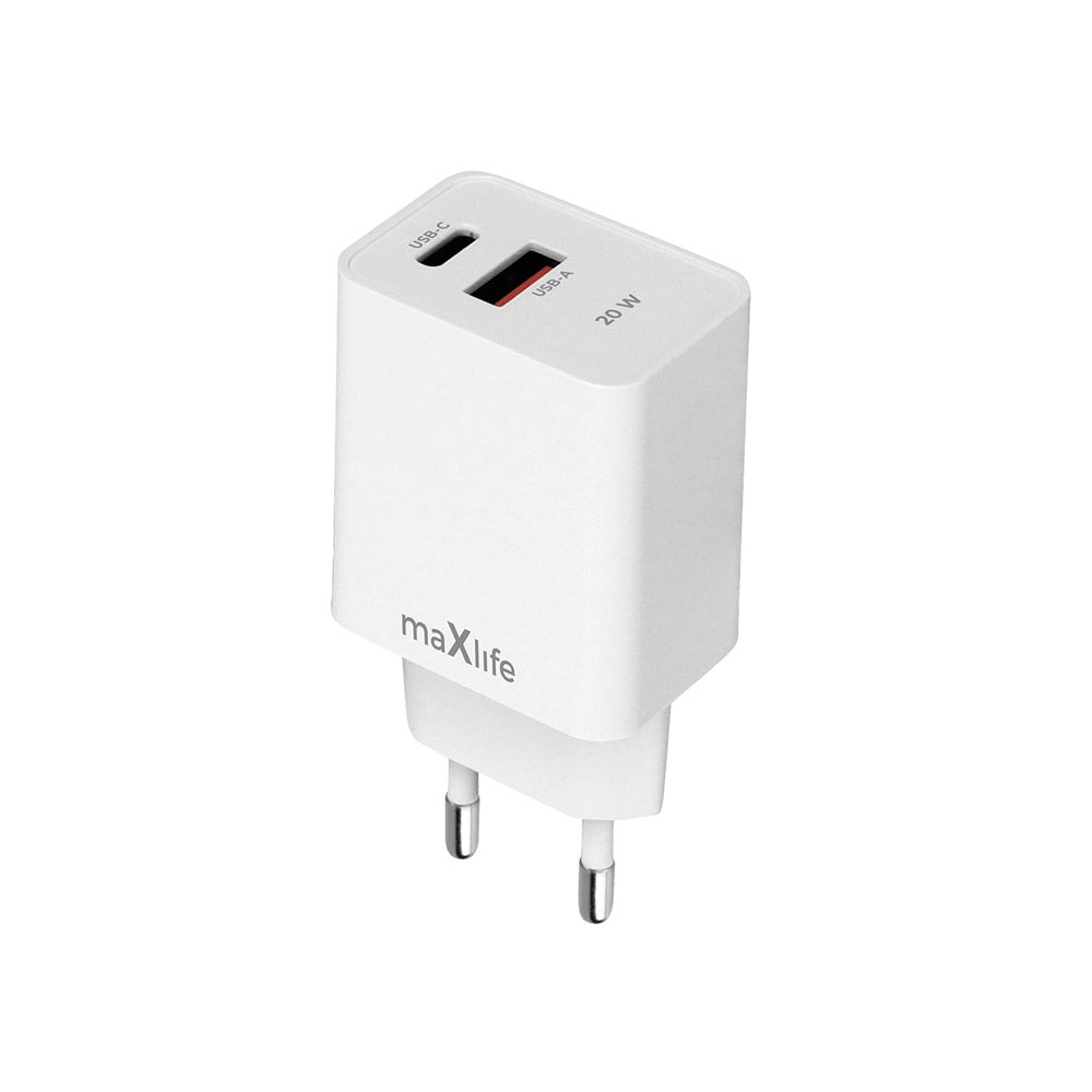 Maxlife 20W Snabbladdare PD/QC – USB-C & USB-A | iPhone, Samsung, Android | Vit